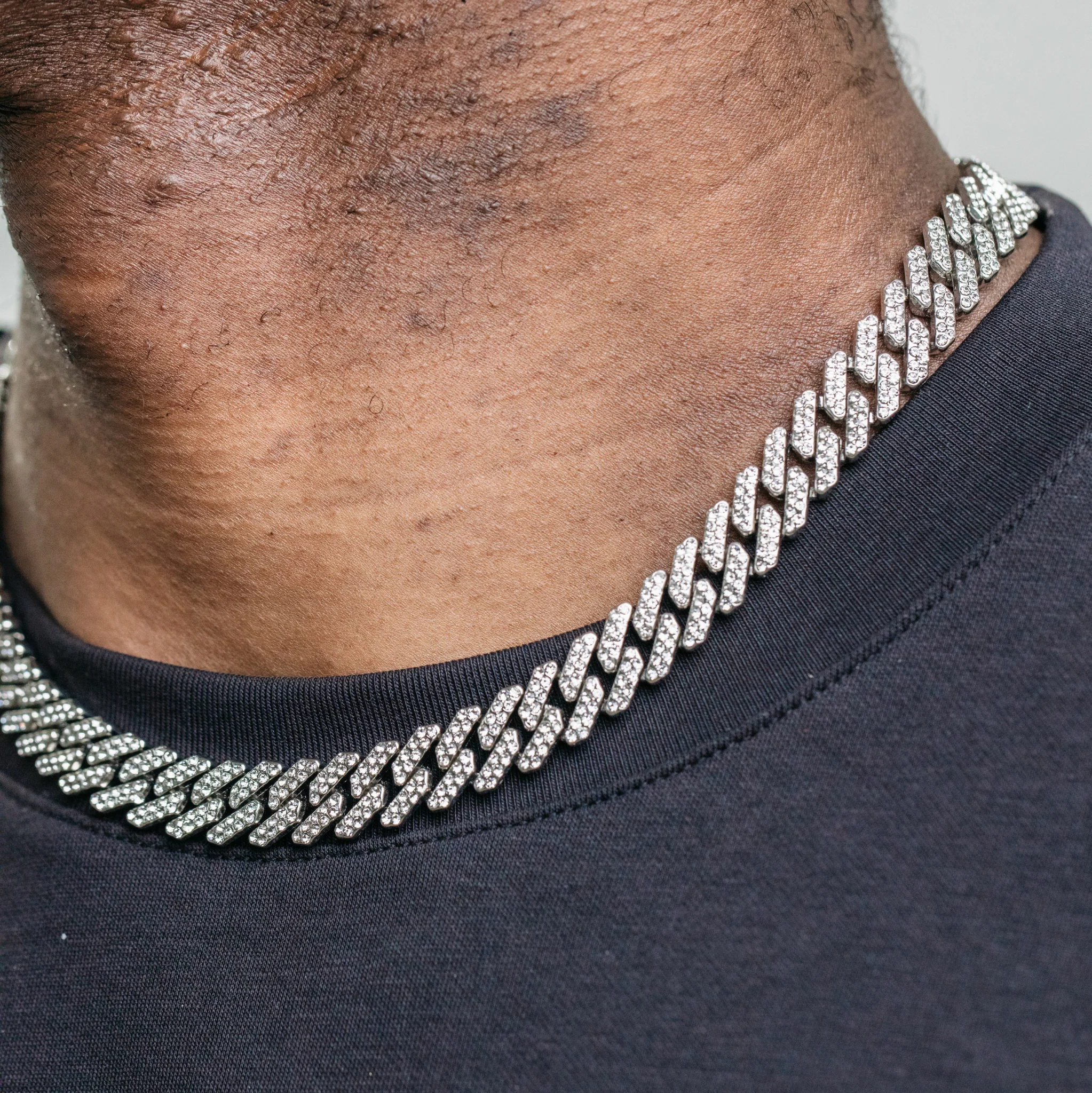 12mm Diamond Prong Link Chain - Silver - Image 8